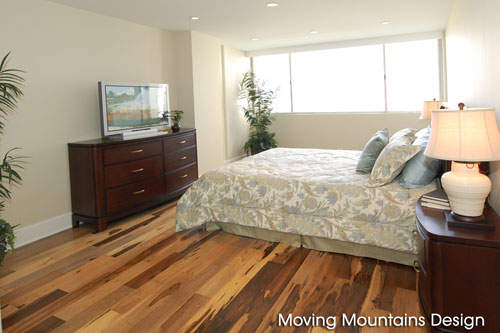 Master bedroom in Century City Los Angeles condo after staging
